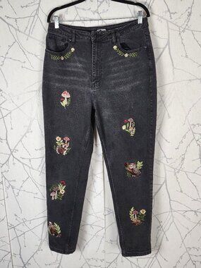 Hot Topic Mushroom Forest Creature Embroidered High Rise Mom Jeans